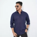 Oxford Cotton Shirt - Navy Blue - Image 3